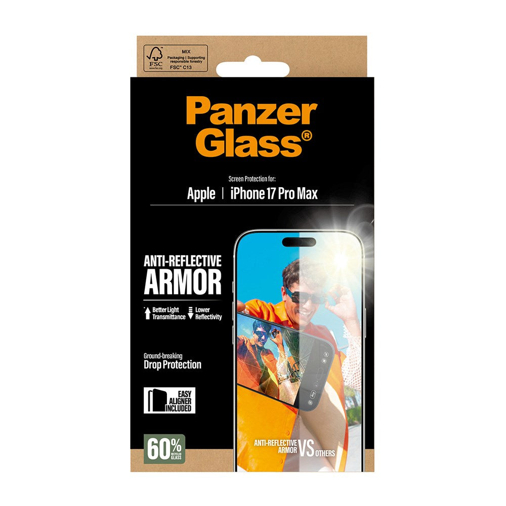PanzerGlass iPhone 17 Pro Max Ultra Wide Fit Screen Protector with EasyAligner - Anti-Reflective - Transparent