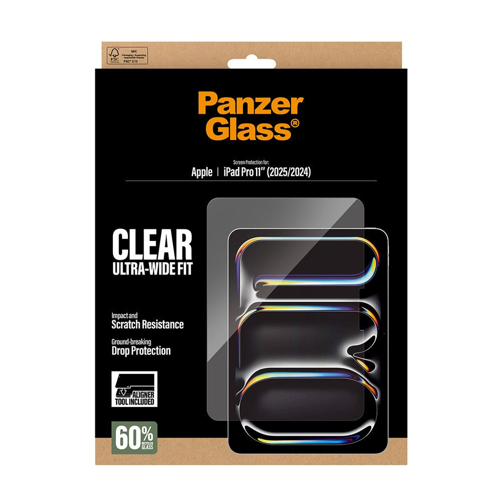 iPad Pro 11" (2025 / 2024) PanzerGlass Screen Protector Glass with Installation Frame - Ultra-Wide Fit - Transparent