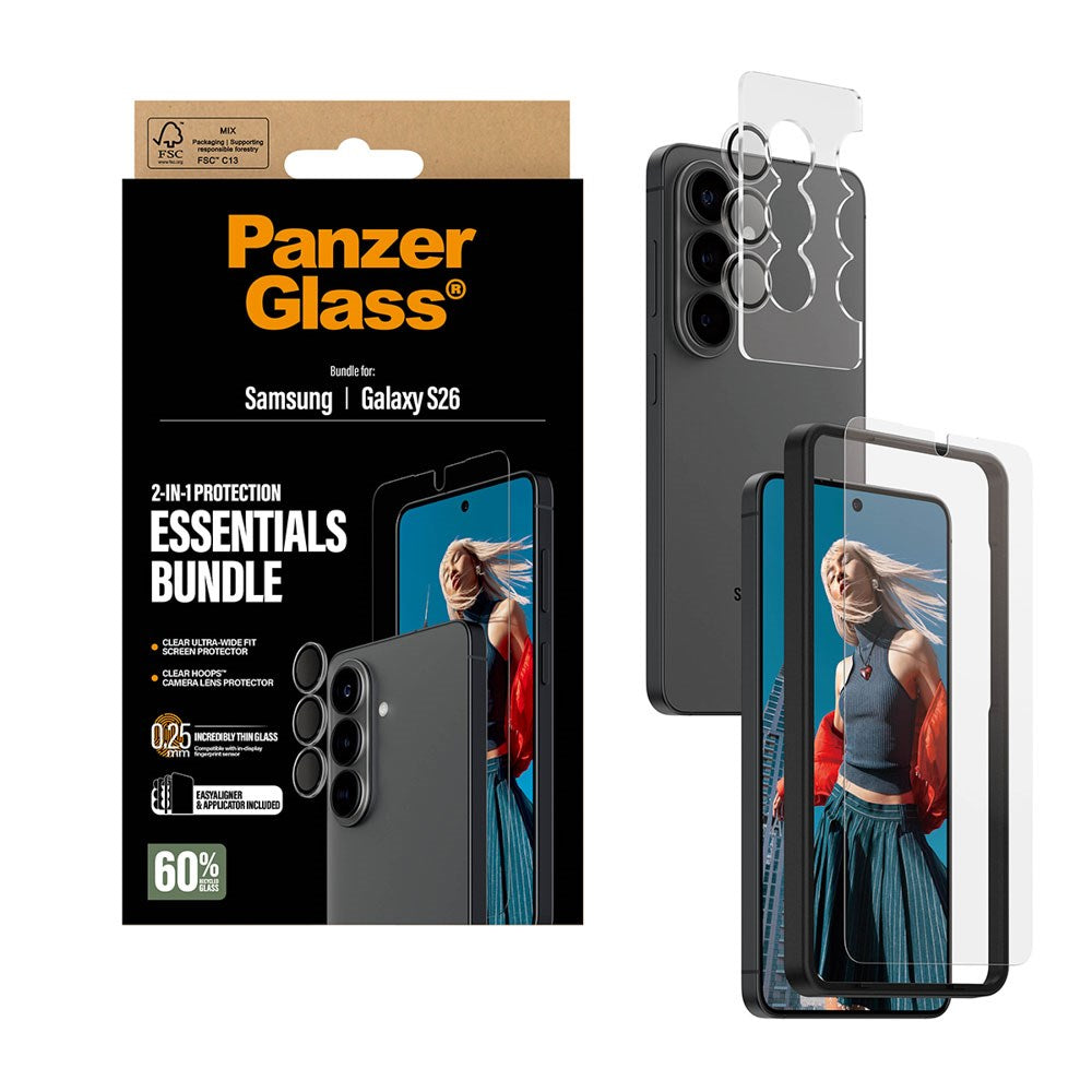 Samsung Galaxy S26 PanzerGlass Hoops 2-in-1 Bundle with EasyAligner / Screen Protection (UWF) / Hoops Camera Protection - Transparent