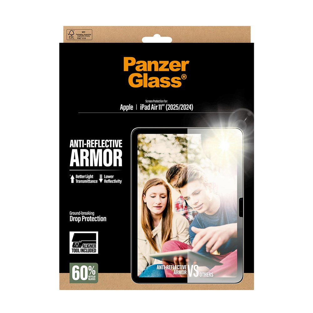 PanzerGlass iPad Air 11" (2025 / 2024) Ultra-Wide Fit Anti-Reflective Armor Screen Protector Glass with Installation Frame - Transparent