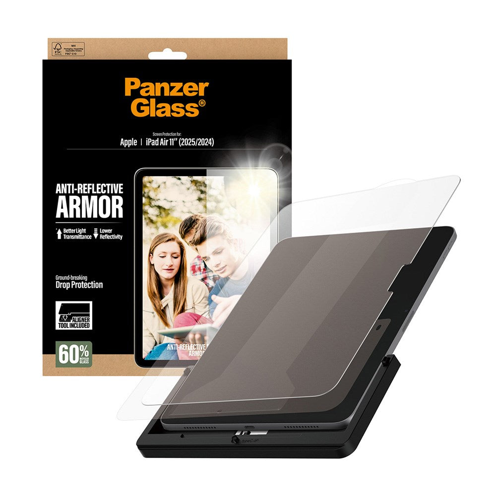 PanzerGlass iPad Air 11" (2025 / 2024) Ultra-Wide Fit Anti-Reflective Armor Screen Protector Glass with Installation Frame - Transparent