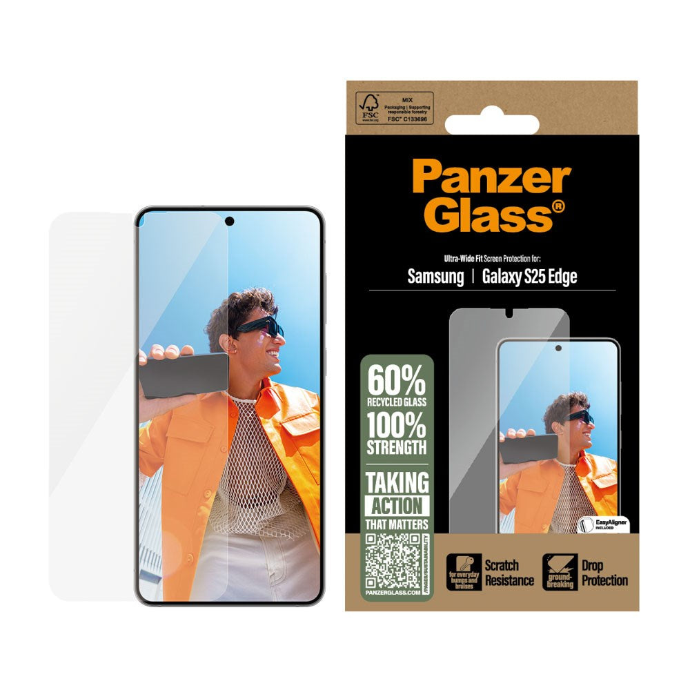 PanzerGlass® Screen Protector - Ultra-Wide Fit for Samsung Galaxy S25 Edge with EasyAligner - Transparent