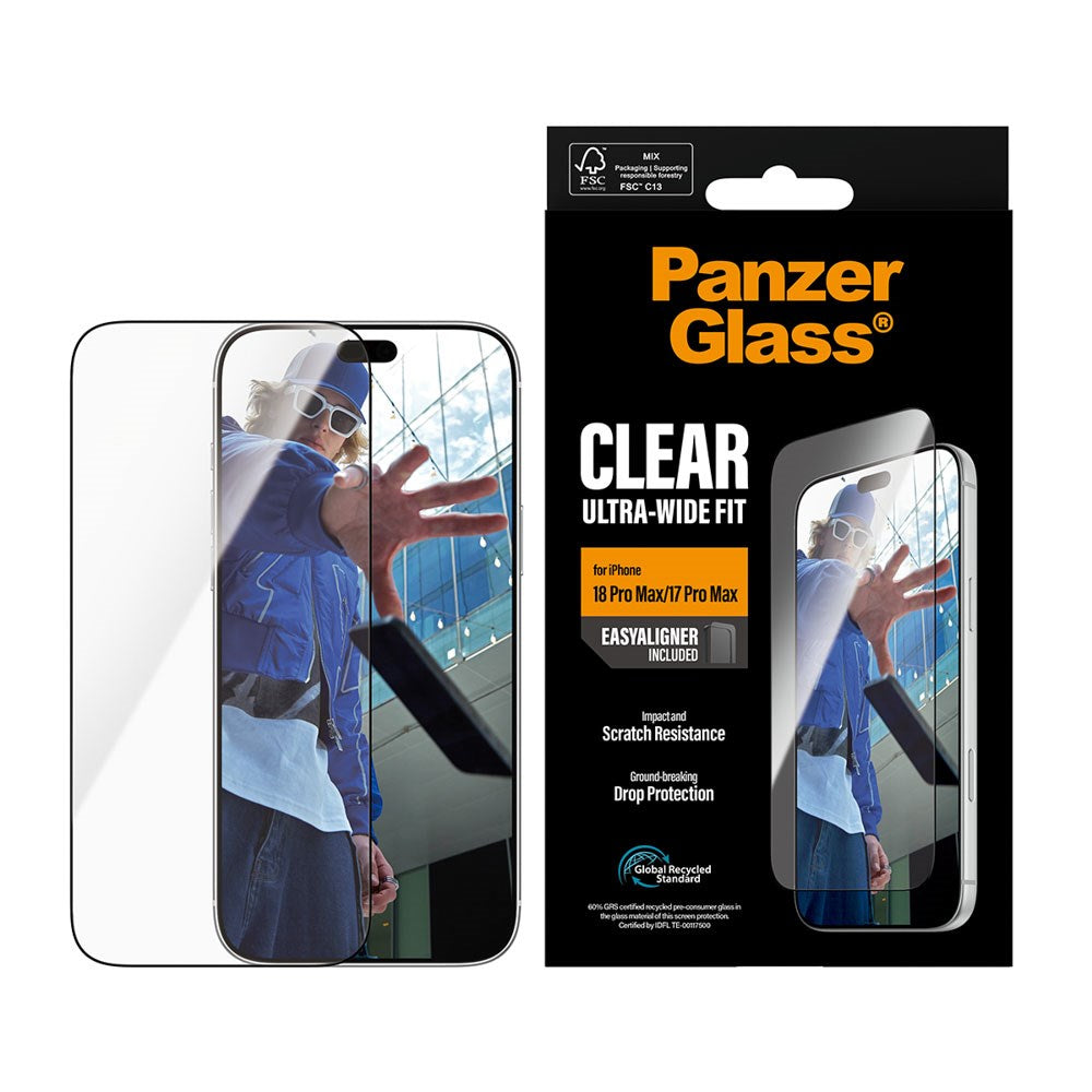 iPhone 18 Pro Max  / 17 Pro Max PanzerGlass Screen Protector Glass - Ultra Wide Fit with EasyAligner - Transparent