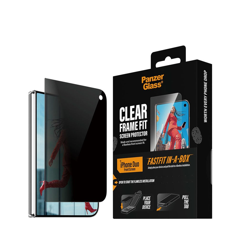 iPhone Duo PanzerGlass Ultra Wide Fit Screen Protector Glass with FastFit In-A-Box - Privacy - Transparent
