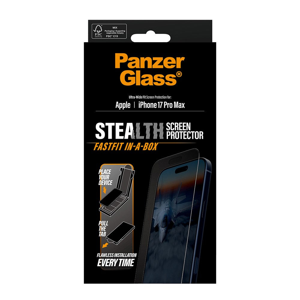 PanzerGlass iPhone 17 Pro Max Stealth Screen Protection - Ultra-Wide Fit - Transparent / Black Edge