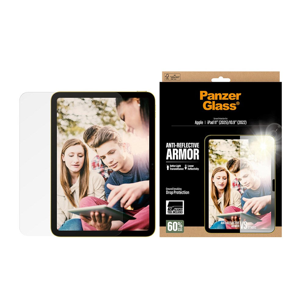PanzerGlass iPad 11" (2025) / 10.9" (2024 / 2022) Ultra-Wide Fit Anti-Reflective Armor Screen Protector Glass with Installation Frame - Transparent