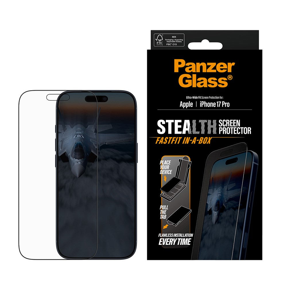 PanzerGlass iPhone 17 Pro Stealth Screen Protection - Ultra-Wide Fit - Transparent / Black Edge