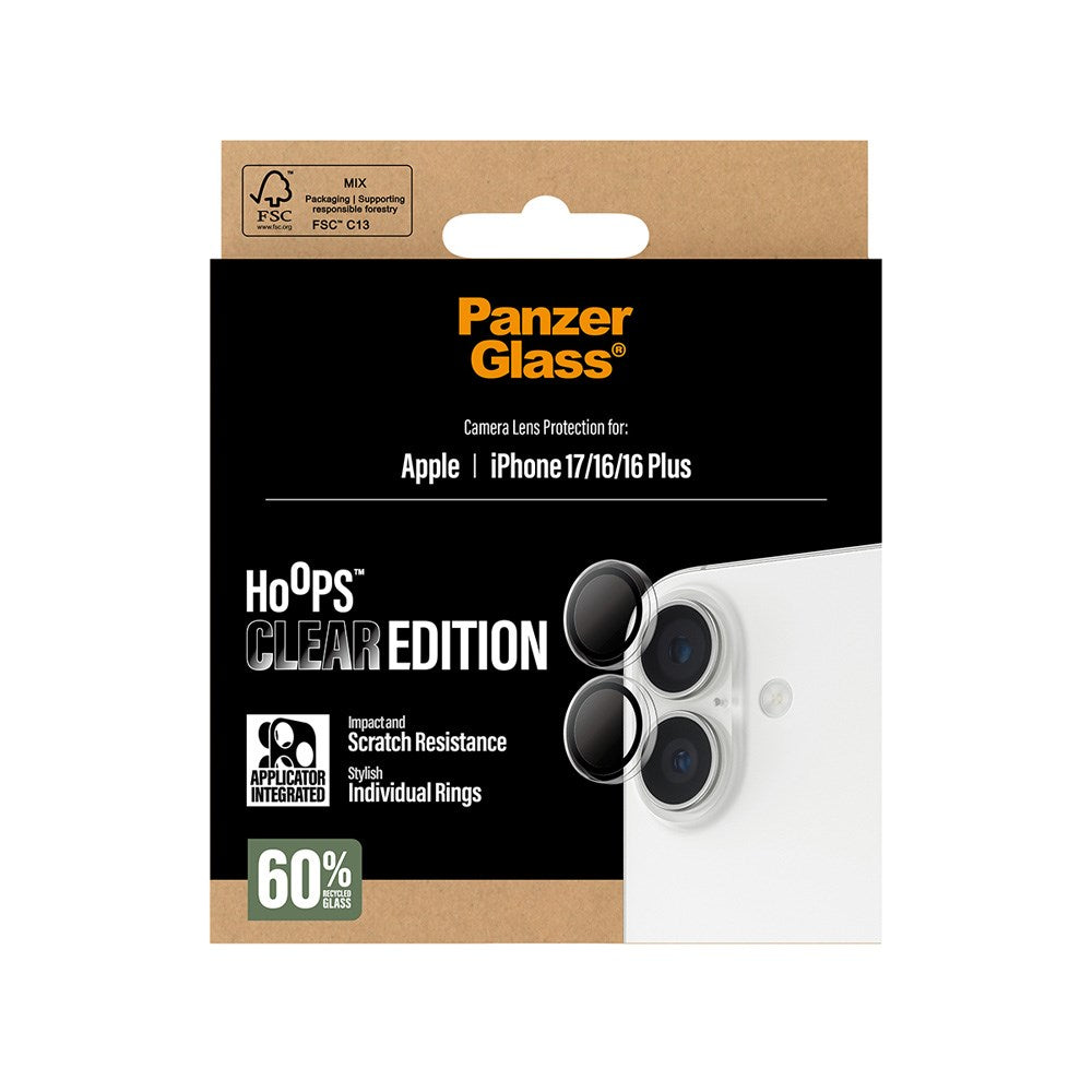 PanzerGlass iPhone 17 / 16 / 16 Plus  Hoops Camera Lens Protection with Installation Frame - Transparent