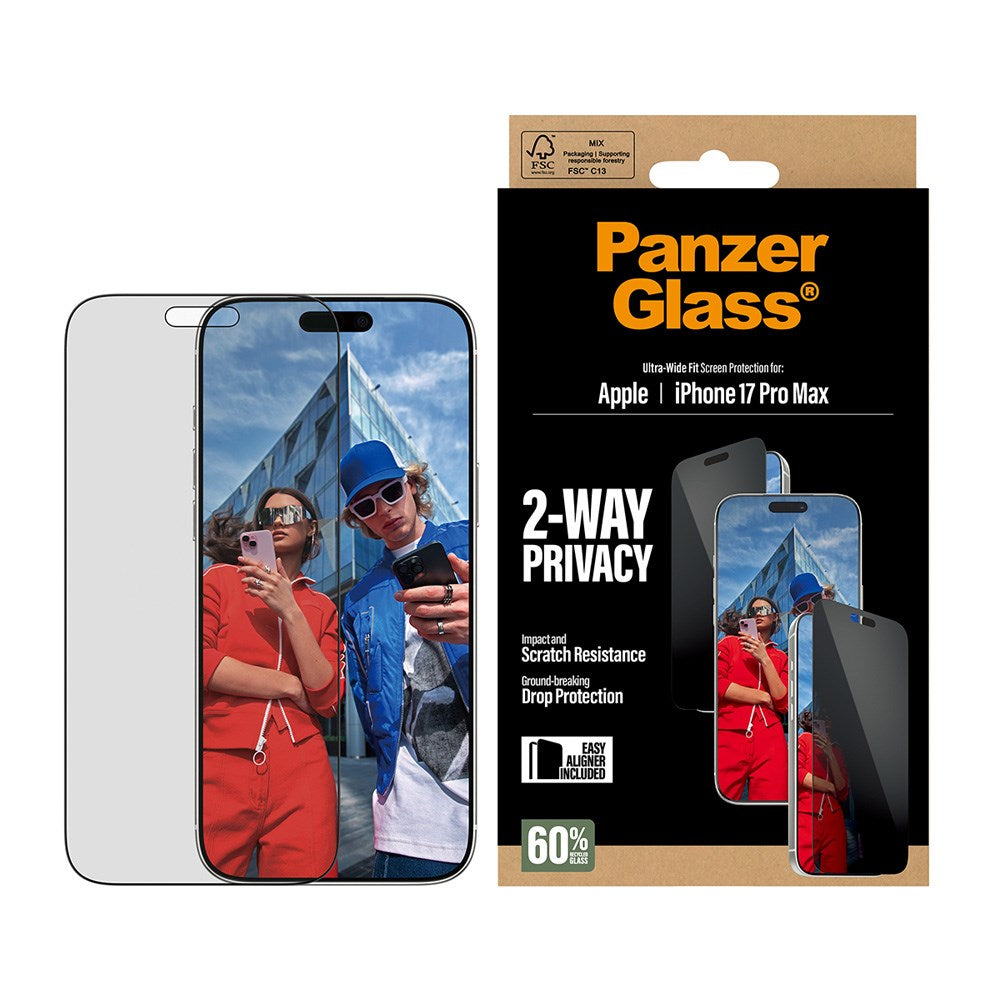 PanzerGlass iPhone 17 Pro Max 2-Way Privacy Screen Protection - Ultra-Wide Fit - Transparent