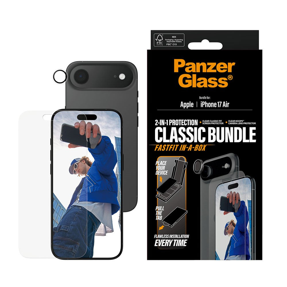 PanzerGlass iPhone Air 2-in-1 Classic Bundle - Screen Protector + Camera Lens Protector - Transparent