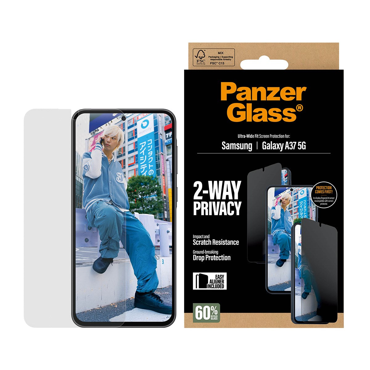 Samsung Galaxy A37 PanzerGlass 2-Way Privacy Screen Protection with EasyAligner - Transparent