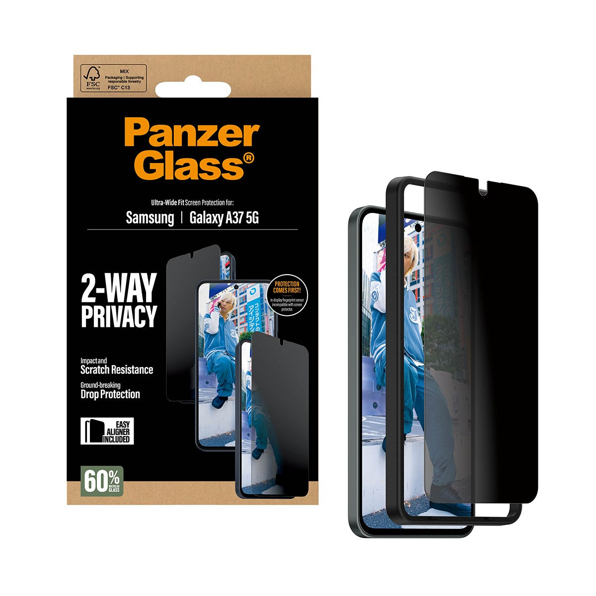 Samsung Galaxy A37 PanzerGlass 2-Way Privacy Screen Protection with EasyAligner - Transparent
