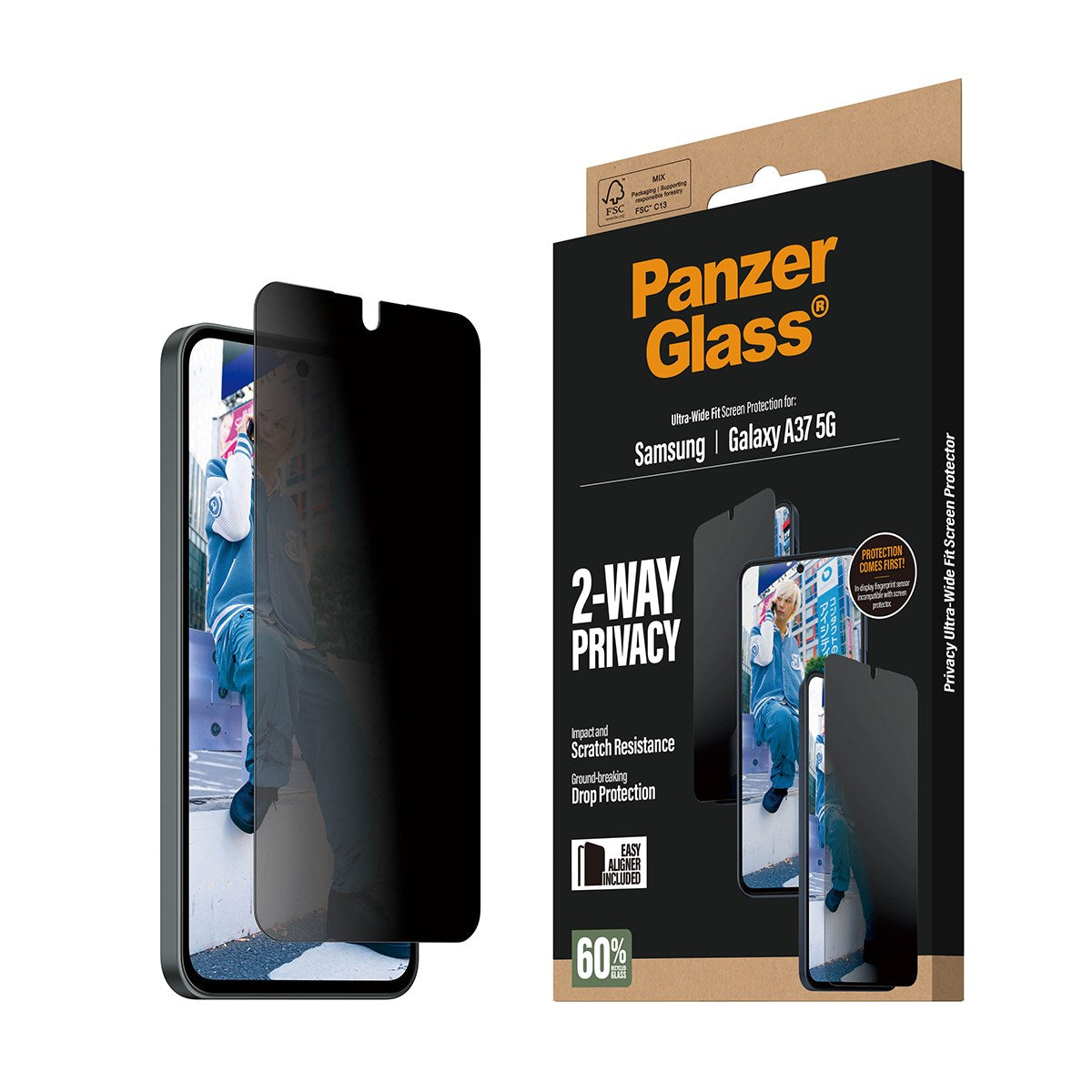 Samsung Galaxy A37 PanzerGlass 2-Way Privacy Screen Protection with EasyAligner - Transparent