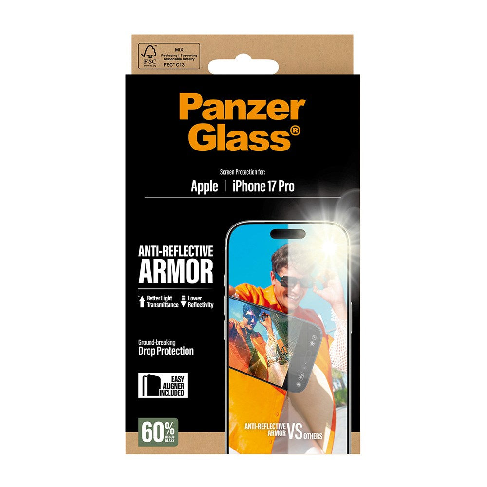 PanzerGlass iPhone 17 Pro Ultra Wide Fit Screen Protector with EasyAligner - Anti-Reflective - Transparent