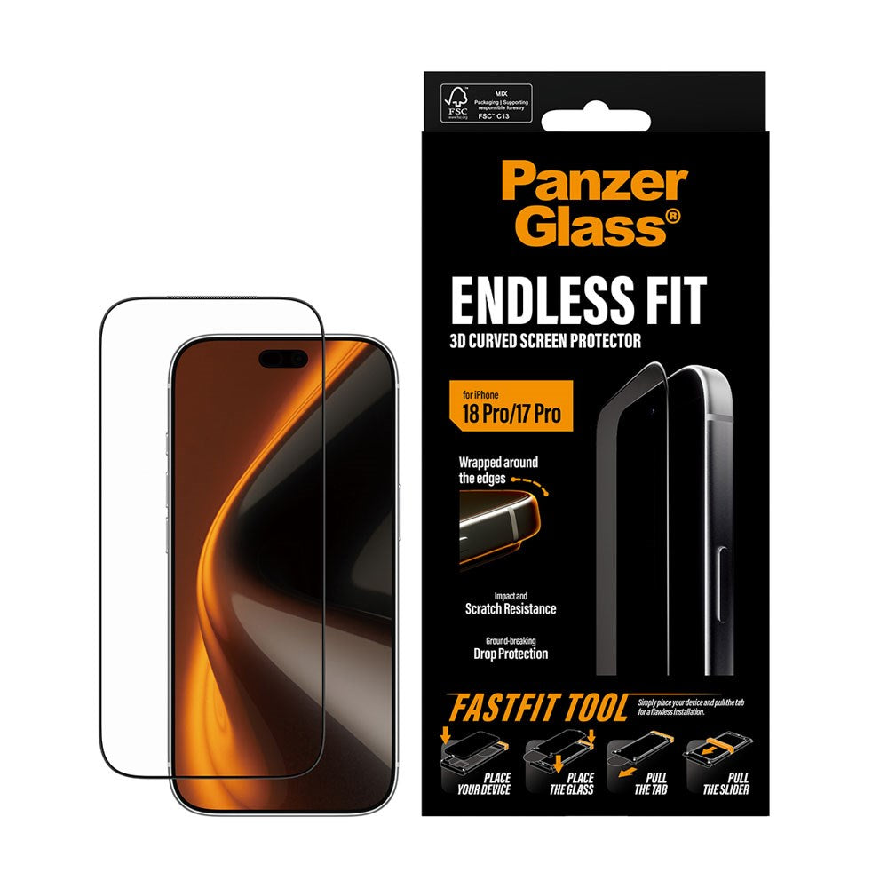 iPhone 18 Pro / 17 Pro PanzerGlass Endless Fit Screen Protector with FastFit-In-A-Box - Transparent