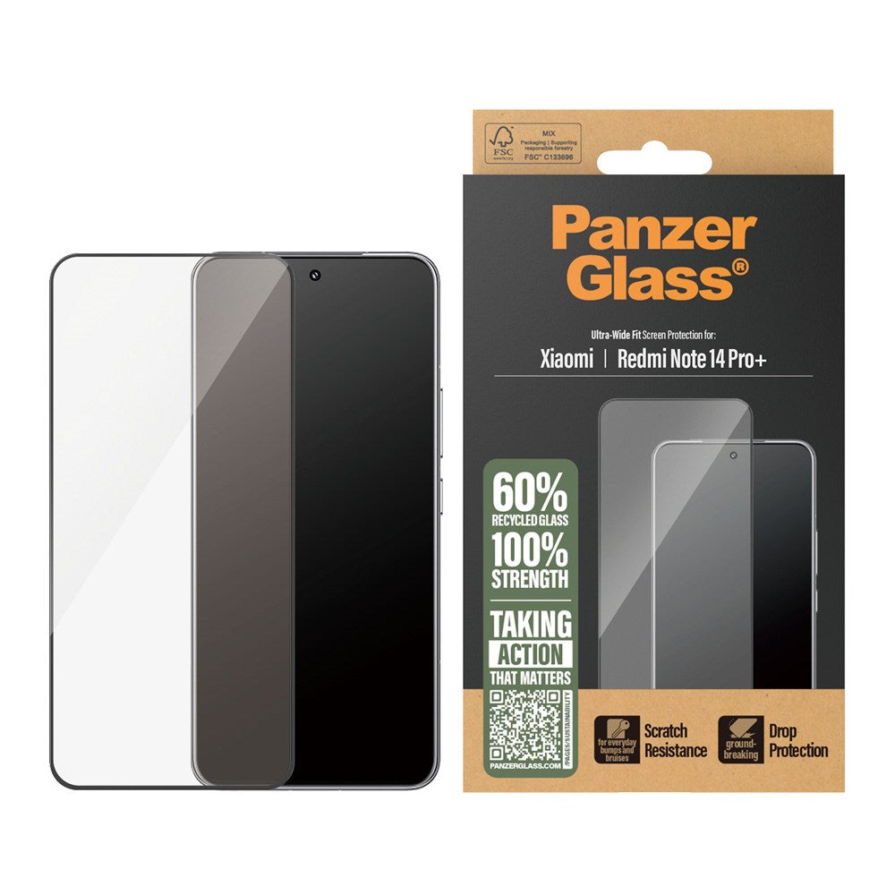 PanzerGlass Xiaomi Redmi Note 14 Pro+ Ultra-Wide Fit Screen Protector Glass - Transparent