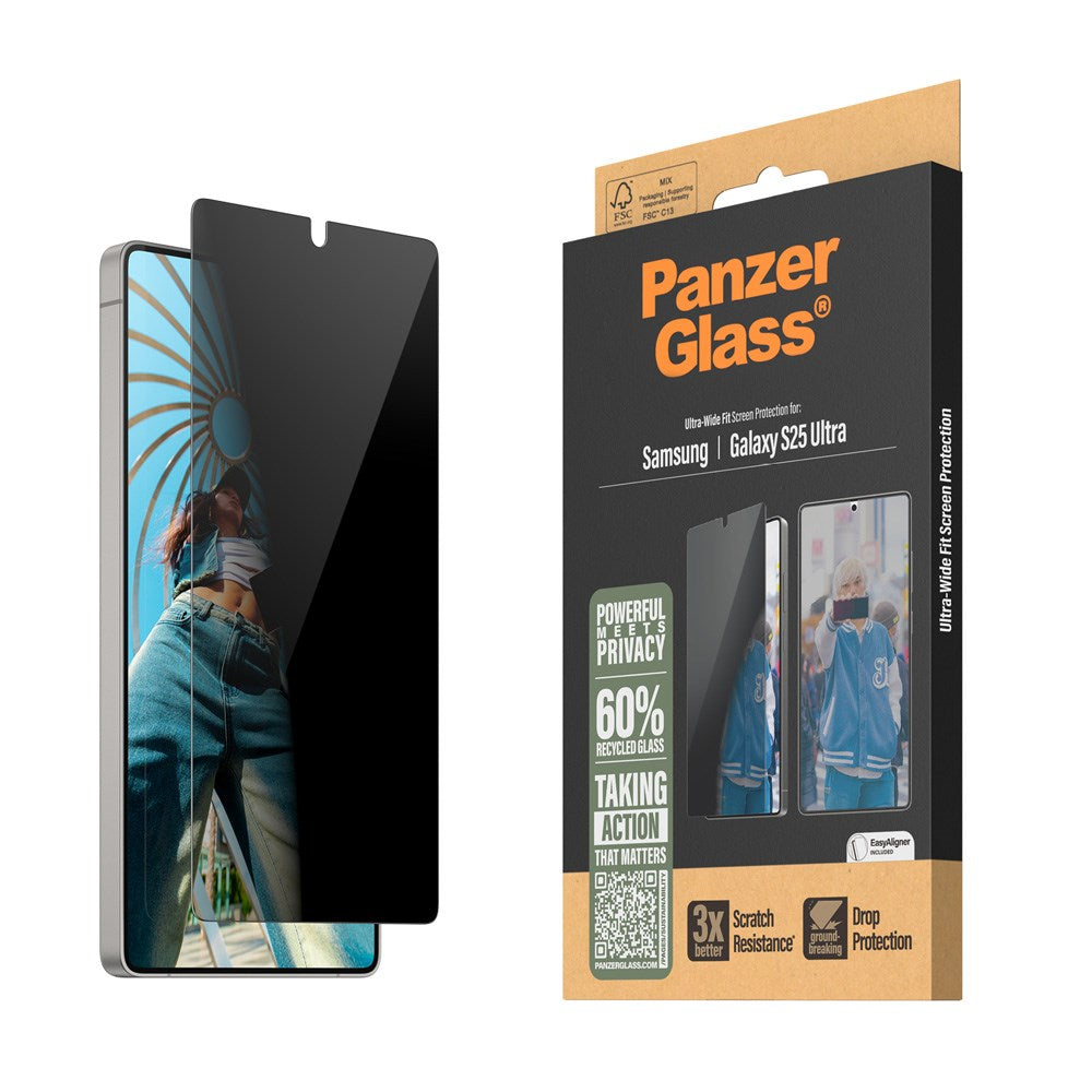 PanzerGlass Samsung Galaxy S25 Ultra - Ultra-Wide Fit Screen Protector Glass - Privacy Function - Transparent