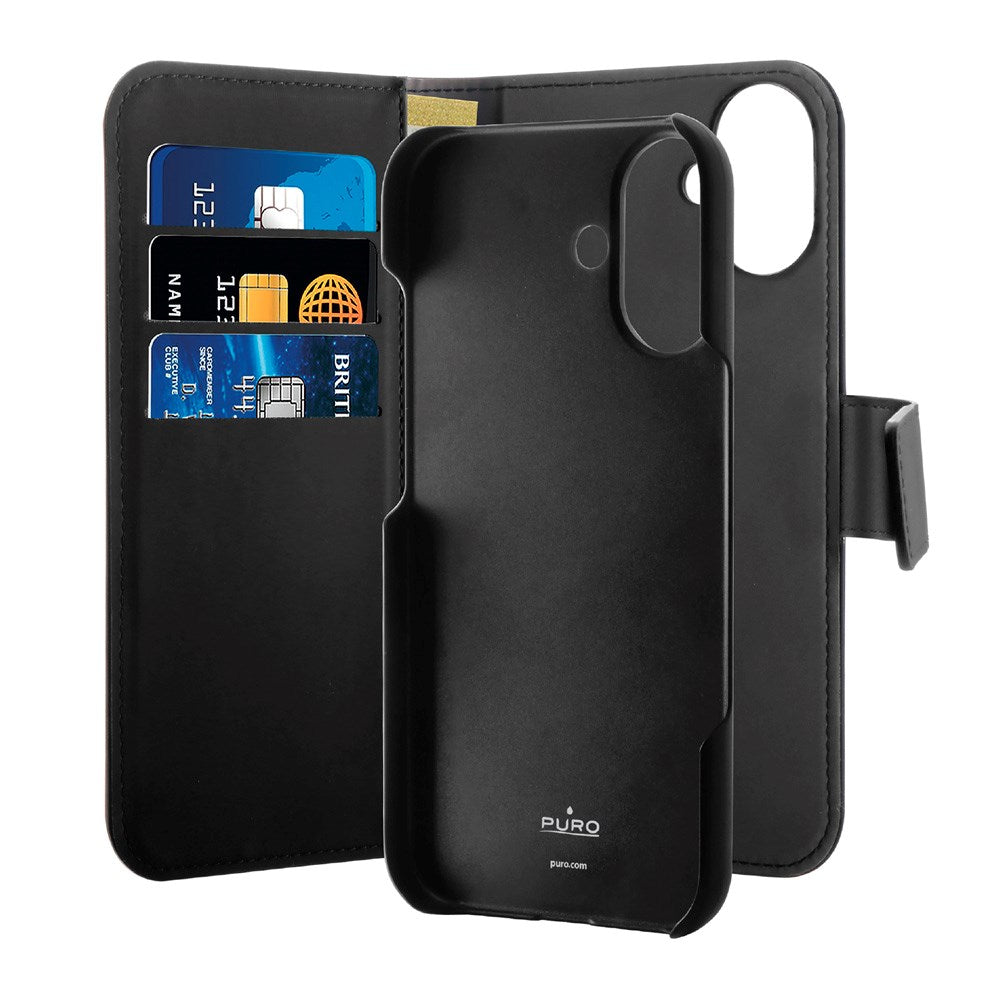 PURO 2-in-1 Flip Case - Eco Leather - iPhone 16 Plus - Black