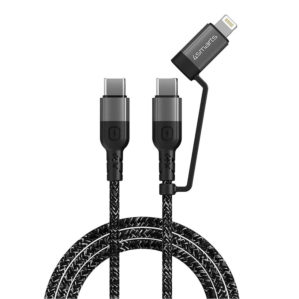 4smarts ComboCord USB-C to USB-C or Lightning Cable PD 60W - 3m. - Black