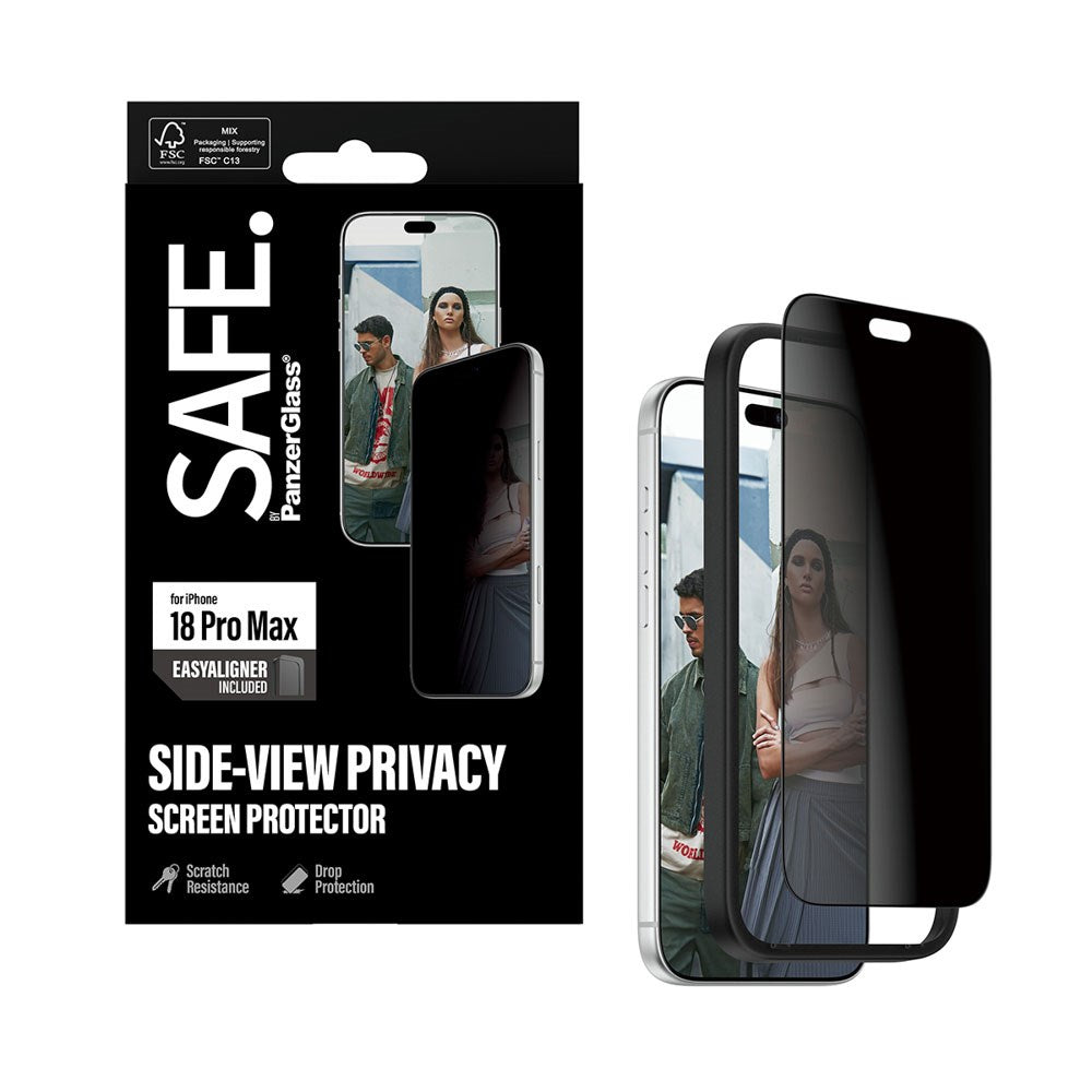 iPhone 18 Pro Max SAFE by PanzerGlass Ultra-Wide Fit Screen Protector Glass with EasyAligner - Privacy - Transparent