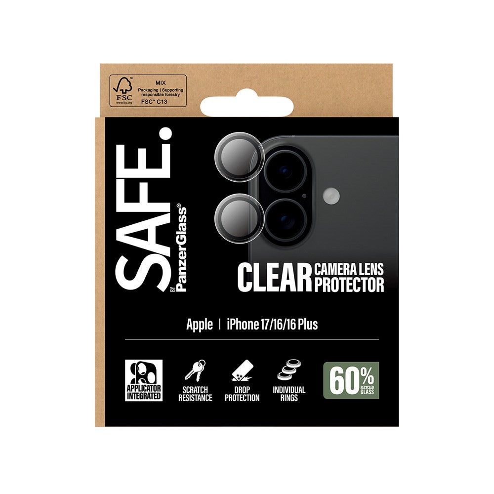 Safe by PanzerGlass iPhone 17 / 16 / 16 Plus Camera Lens Protective Glass - Transparent / Black