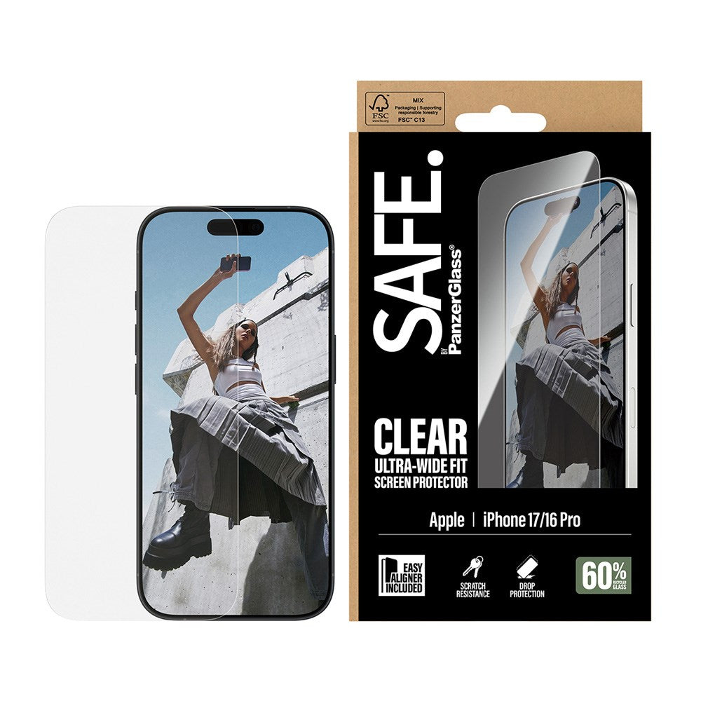 SAFE by PanzerGlass iPhone 17 / 16 Pro Ultra-Wide Fit Screen Protector Glass - Transparent