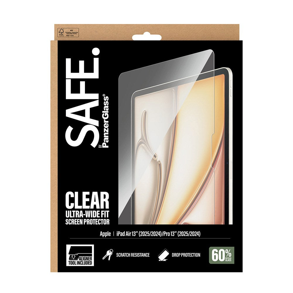 SAFE by PanzerGlass iPad Air 13" (2025 / 2024) / Pro 13" (2025 / 2024) Ultra-Wide Fit Screen Protector Glass with Installation Frame - Transparent