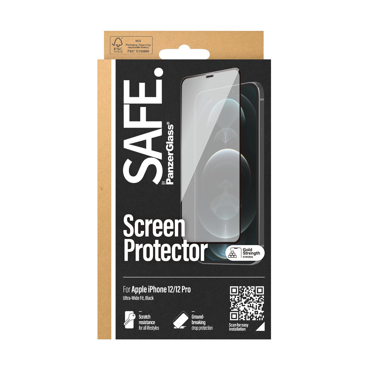 SAFE by PanzerGlass Edge-to-Edge Fit Screen Protection - iPhone 12/12 Pro - Transparent/Black Edge