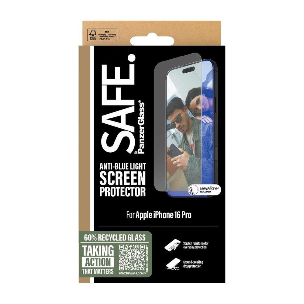 SAFE by PanzerGlass iPhone 16 Pro Ultra-Wide Fit Screen Protector Glass - Blue Light - Transparent