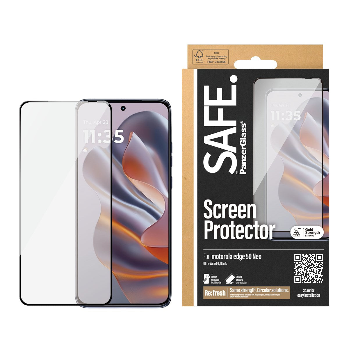 SAFE by PanzerGlass Motorola Edge 50 Neo Ultra-Wide Fit Screen Protection Glass - Transparent/Black Edge