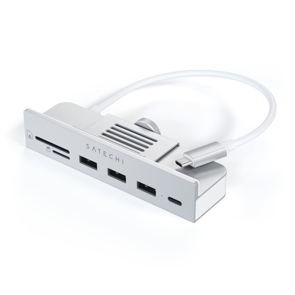 Satechi 6-in-1 USB-C Clamp Hub for iMac 2021 (24") - USB Hub & Card Reader - Silver