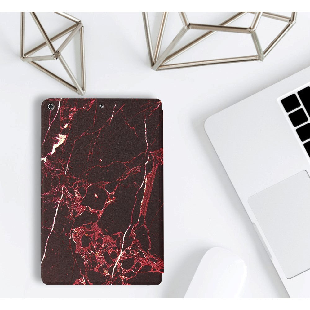 iPad 10.2" (2021 / 2020 / 2019) Tri-Fold Flip Case - Marble - Black / Red