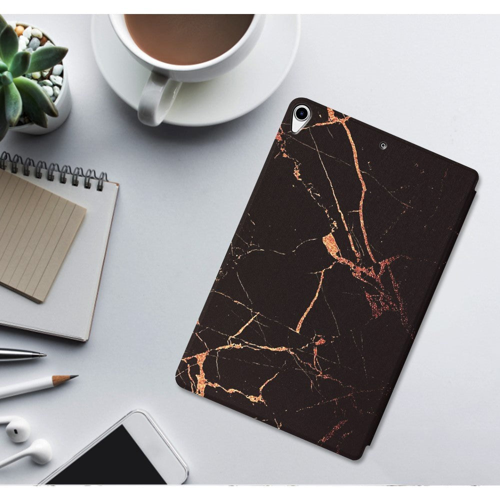 iPad Air (2019) / Pro 10.5" Tri-Fold Flip Case - Marble - Black / Gold