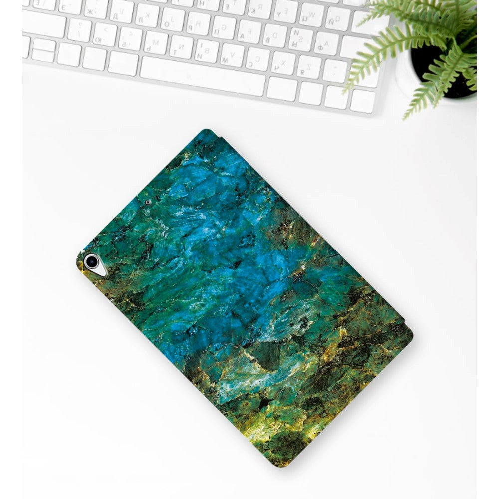 iPad Air (2019) / Pro 10.5" Tri-Fold Flip Case - Marble - Blue / Green