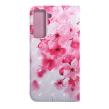 Samsung Galaxy S21+ (Plus) Light Spot Leather Flip Case - Pink Flowers