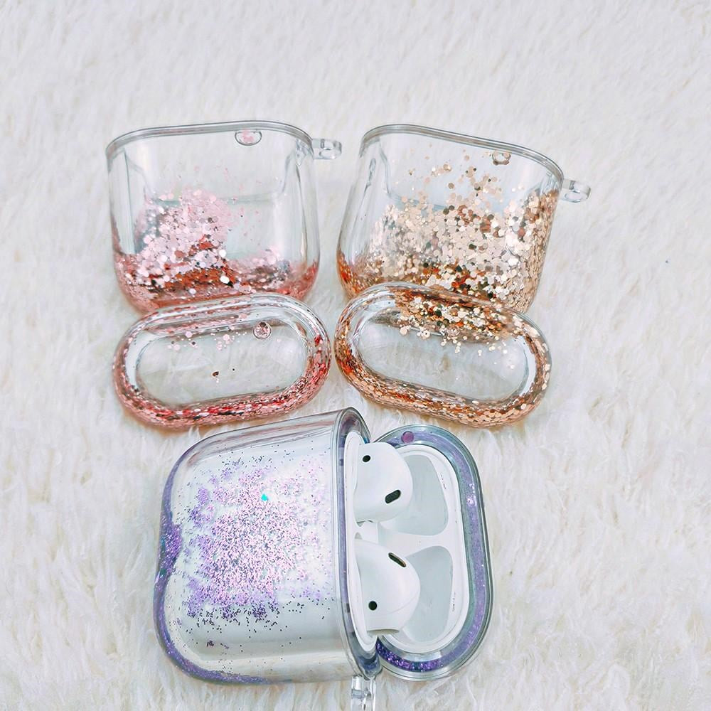 AirPods (1 & 2. gen.) Plastic Case - Transparent w. Gold Glitter Waterfall