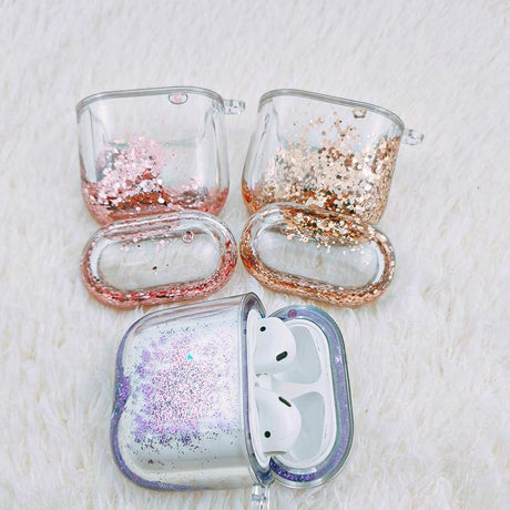 AirPods (1 & 2. gen.) Plastic Case - Transparent w. Gold Glitter Waterfall