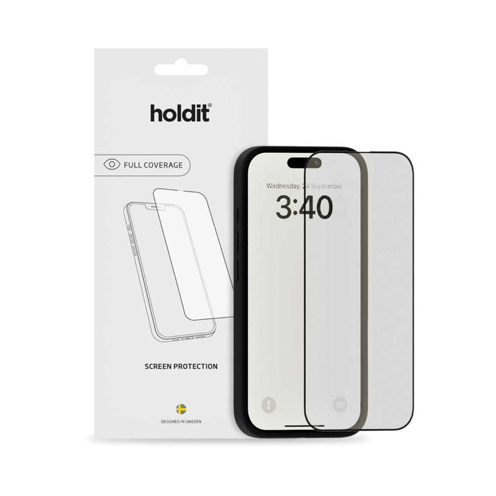 Holdit iPhone 16 / 15 / 14 Pro Tempered Glass Screen Protector 3D - Case Friendly - Transparent / Black Edges