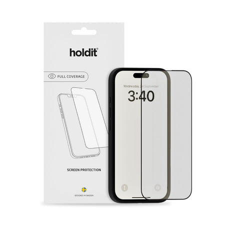 Holdit iPhone 16 / 15 / 14 Pro Tempered Glass Screen Protector 3D - Case Friendly - Transparent / Black Edges