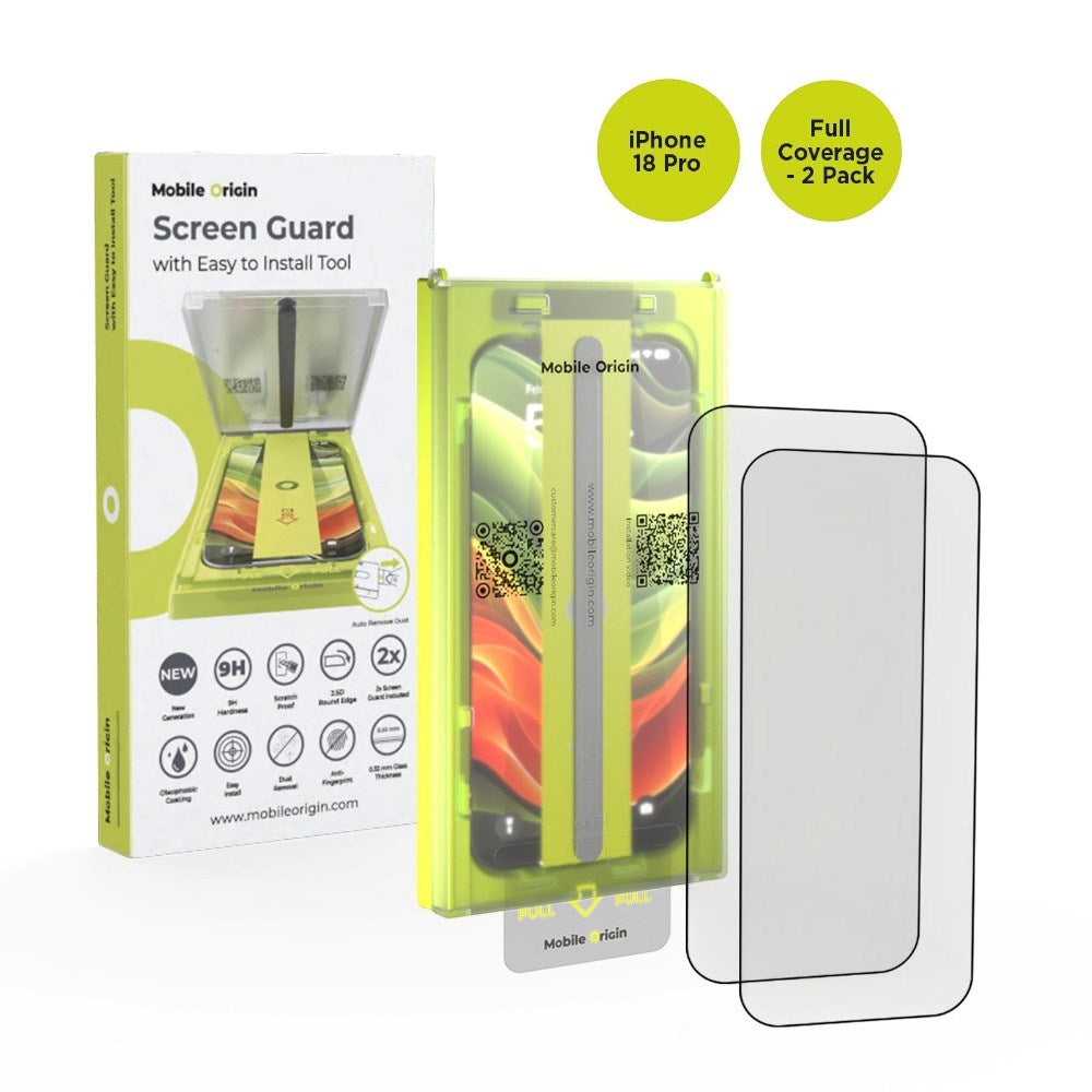 iPhone 18 Pro Mobile Origin Screen Guard Screen Protector Glass with Easy Applicator - 2 Pcs.- Transparent
