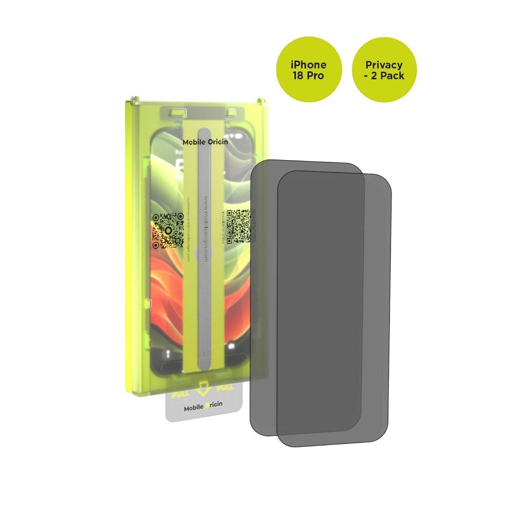 iPhone 18 Pro Mobile Origin Screen Guard Privacy Screen Protector Glass with Easy Applicator - 2 Pcs.- Transparent