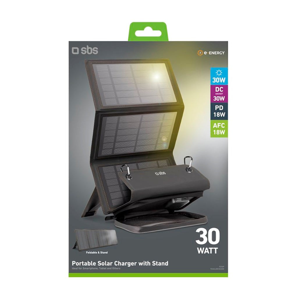 SBS Solar Charger 30W with 1x USB-A & 1x USB-C - Black