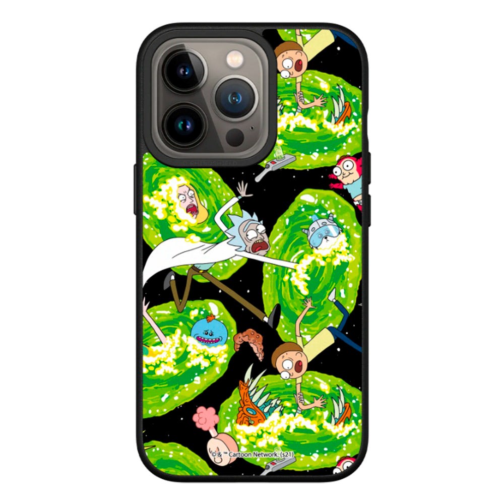 iPhone 13 Pro RhinoShield SolidSuit Drop Proof Case with Rick and Morty - Portal Pattern