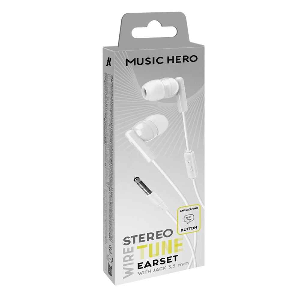 MUSIC HERO Tune Stereo In-Ear Headphones with Jack 3.5mm & Microphone - White