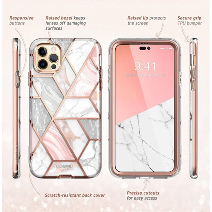 iPhone 14 Pro Max i-Blason Cosmo Marble Case w. Screen Protector - Pink