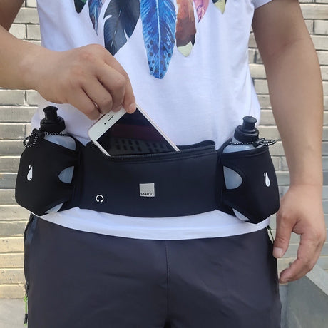 Running Belt with Pocket & 2 Drinking bottles - Black