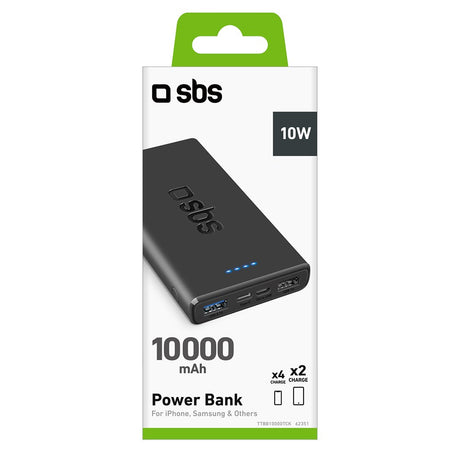 SBS Powerbank with 2x USB-A & 1x USB-C 10W - 10.000 mAh - Black