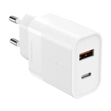 Upström ËESSENTIALS PD 30W Recycled Plastic Wall Charger with USB-C og USB-A - White