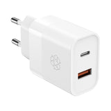 Upström ËESSENTIALS PD 30W Recycled Plastic Wall Charger with USB-C og USB-A - White