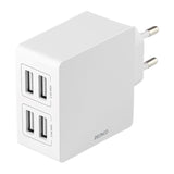 Deltaco 24W Wall charger w. 4 x USB-A - White